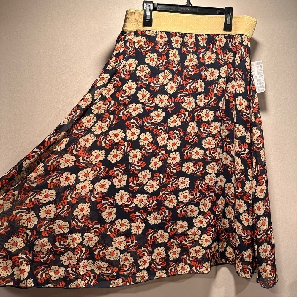 LuLaRoe Lola Lined Chiffon Midi Skirt Elastic Band Floral Pattern Large 12-14 - Picture 5 of 15